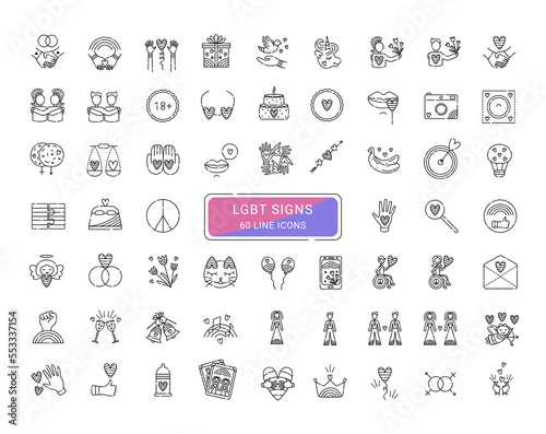 LGBT signs and symbols, 60 cute line vector icons