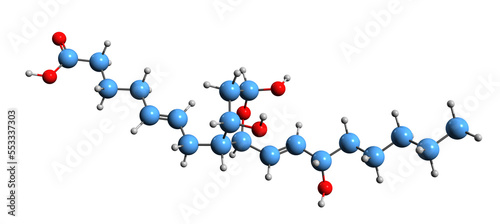  3D image of Thromboxane B2 skeletal formula - molecular chemical structure of  eicosanoid isolated on white background
 photo