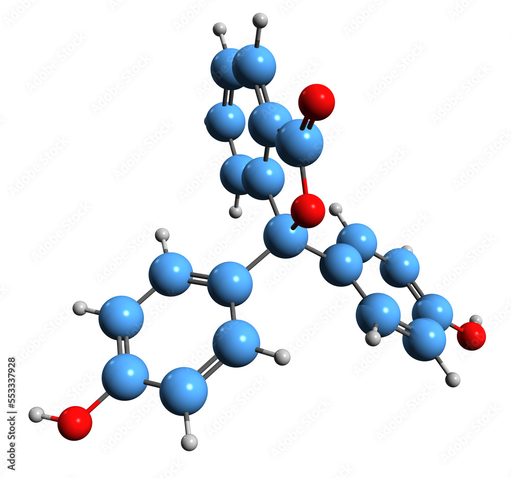 3D image of Phenolphthalein skeletal formula molecular chemical