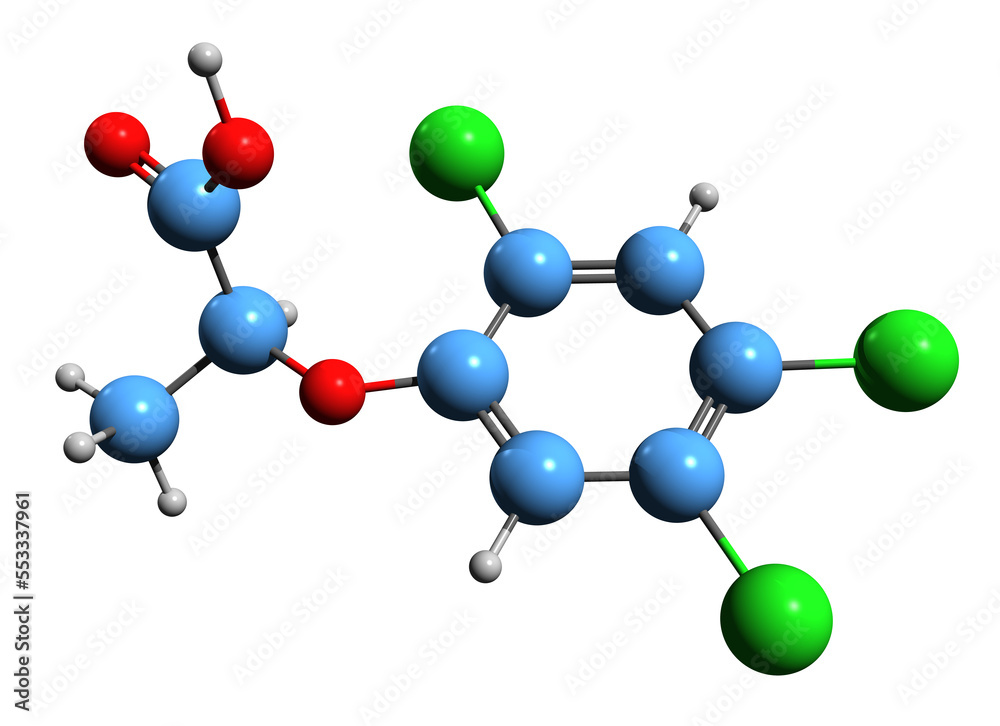 Obraz premium 3D image of Fenoprop skeletal formula - molecular chemical structure of phenoxy herbicide isolated on white background 
