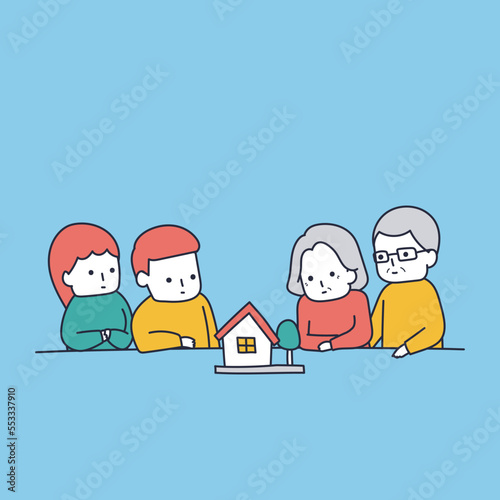 土地・家・不動産・財産について考える家族のイラスト素材｜mayucolor09