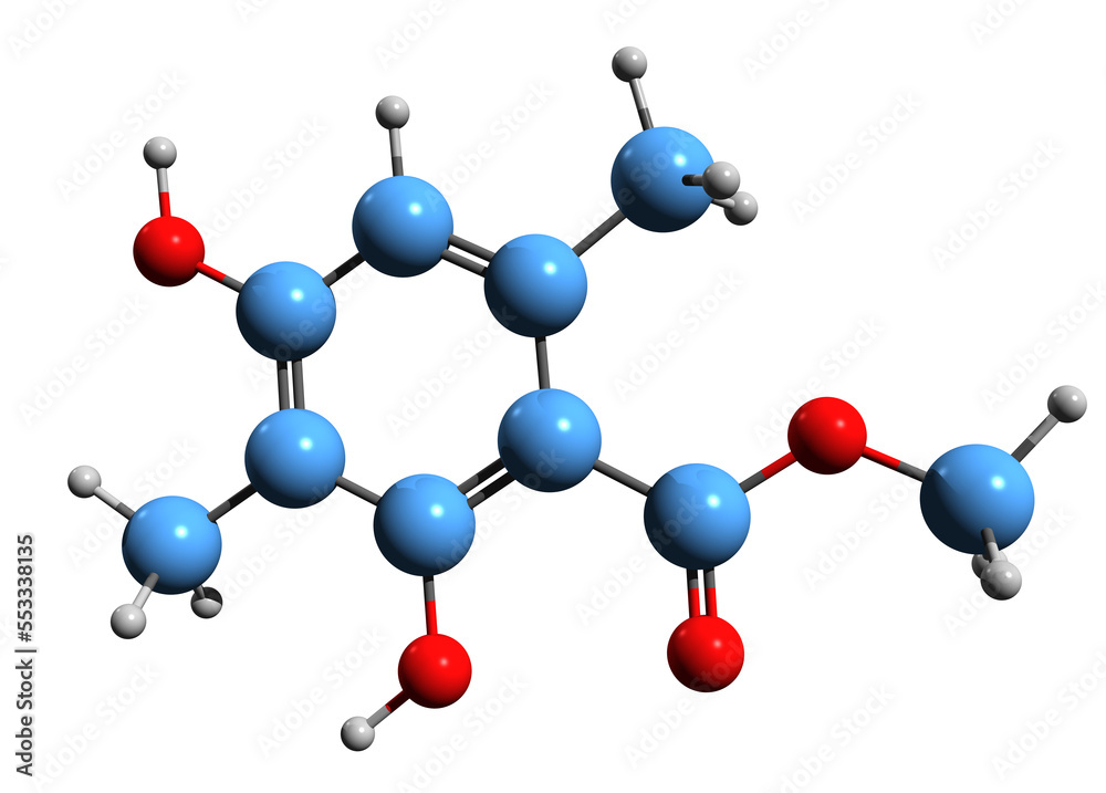 Obraz premium 3D image of fiscianin skeletal formula - molecular chemical structure of oak moss phytochemical isolated on white background 