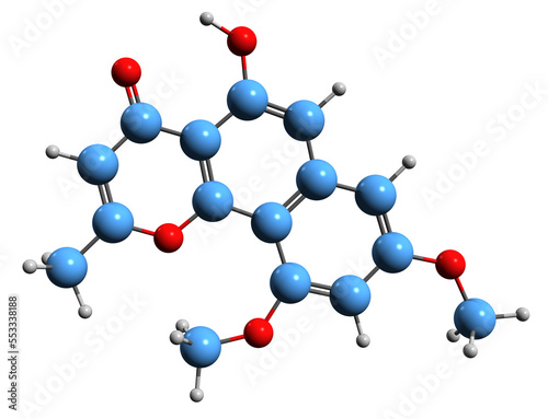  3D image of Flavasperone skeletal formula - molecular chemical structure of Asperxanthon isolated on white background photo