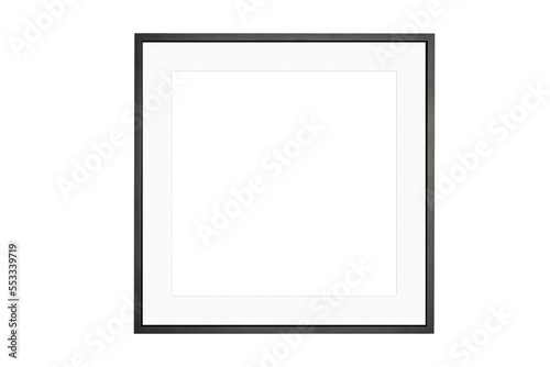 Thin square black frame with white mat isolated