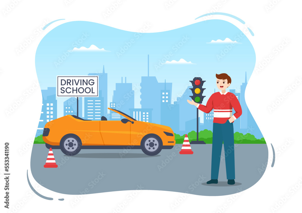 Driving School with Education Process of Car Training and Learning to Drive to Get Drivers License in Flat Cartoon Hand Drawn Templates Illustration Driving School with Education Process of Car Training and Learning to Drive to Get Drivers License in Flat Cartoon Hand Drawn Templates Illustration