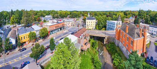 Photography Aerial panoramic view over small town in New York Honeoye Falls