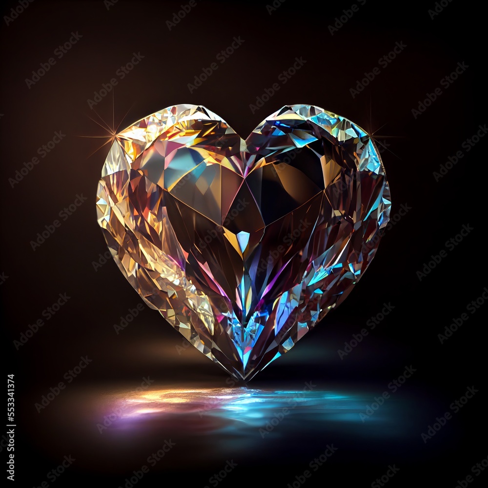 Shiny faceted Diamond heart isolated on black background. Natural precious mineral stone artistic illustration. Decorative Diamond crystal heart poster. Shiny faceted Diamond heart isolated on black background. Natural precious mineral stone artistic illustration. Decorative Diamond crystal heart poster.