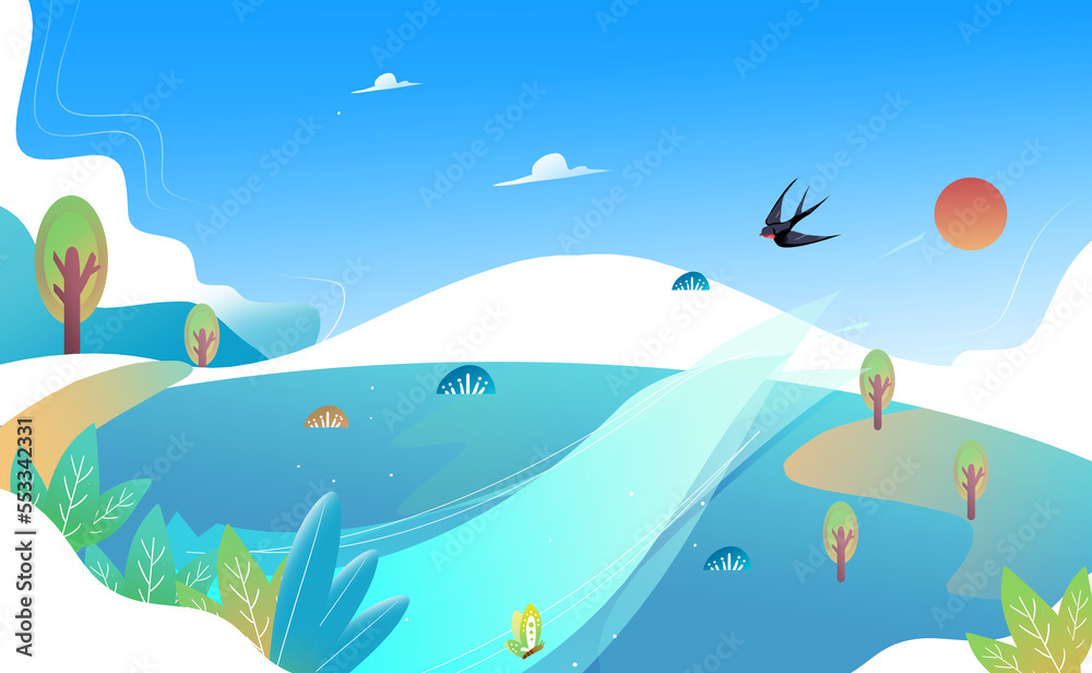 Cartoon hand-painted spring outing illustration Cartoon hand-painted spring outing illustration