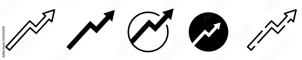 Conjunto de iconos de flecha de crecimiento. flecha de estadísticas. Concepto de finanzas, crecimiento económico, ganancias, ventas. Ilustración vectorial Conjunto de iconos de flecha de crecimiento. flecha de estadísticas. Concepto de finanzas, crecimiento económico, ganancias, ventas. Ilustración vectorial