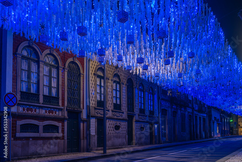 Christmas illuminations in the streets of Ovar, Portugal.