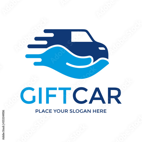 Gift care or delivery car vector logo