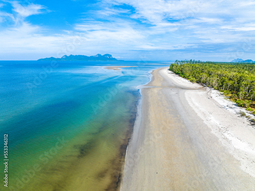 Aerial view of sand banks at Yong Ling Beach, Hat Yong Ling And Hat San, in Trang, Thailand