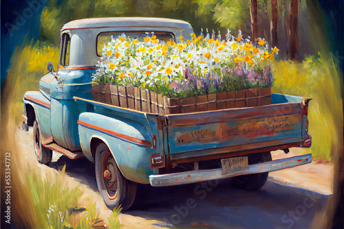 1950's truck carrying flowers in its bed generative art