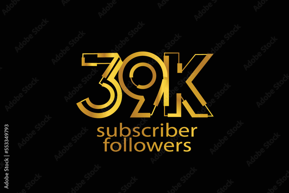 39K, 39.000 subscribers or followers blocks style with gold color on black background for social media and internet-vector 39K, 39.000 subscribers or followers blocks style with gold color on black background for social media and internet-vector