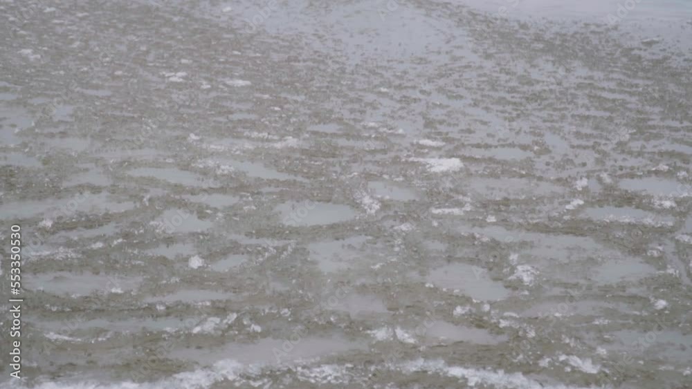 Slow motion static shot of ice sheets moving in the waves Slow motion static shot of ice sheets moving in the waves
