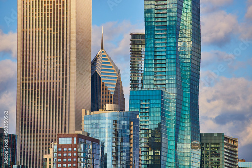 Detail of cluster of amazing skyscrapers in Chicago downtown
