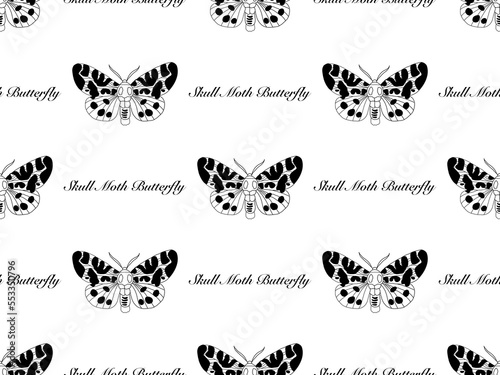 Skull Moth Butterfly cartoon character seamless pattern on white background