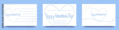 色塗り出来る　ベクター線画ハートイラストの　メッセージが書ける　長方形テンプレートのシンプルなカード/ポストカード/メモ/背景/壁紙/ビジネス