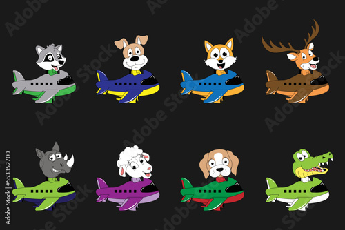 cute animal cartoon ride plane