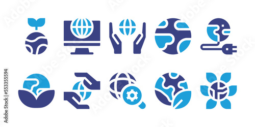 Earth icon set. Vector illustration. Containing planet earth, save the world, online, earth, earth globe