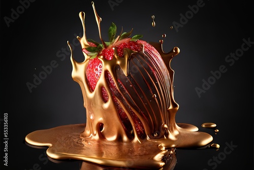 Strawberries composed with silk and luxury chocolate.