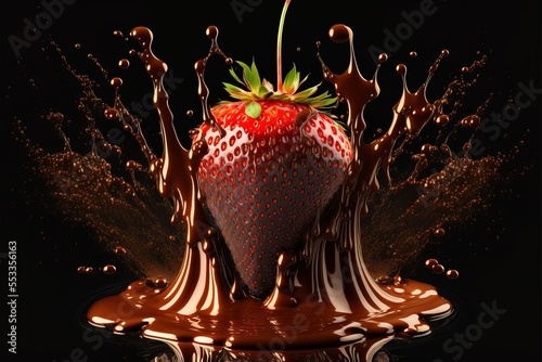 Strawberries composed with silk and luxury chocolate.