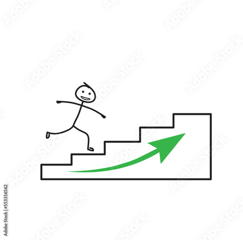 up the ladder to success, business development concept, striving for success, pictogram of the figure of a running man