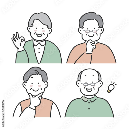 シニア男性のポジティブな表情セット