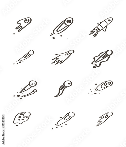 vector doodle set with meteors