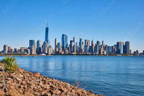 Canvas Print Beautiful New York City skyline from New Jersey coastline with blue sky