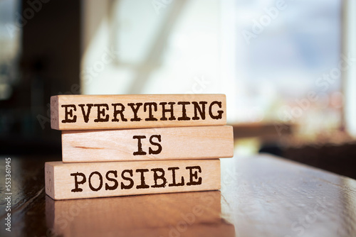 Billede på lærred Wooden blocks with words 'Everything is Possible'.