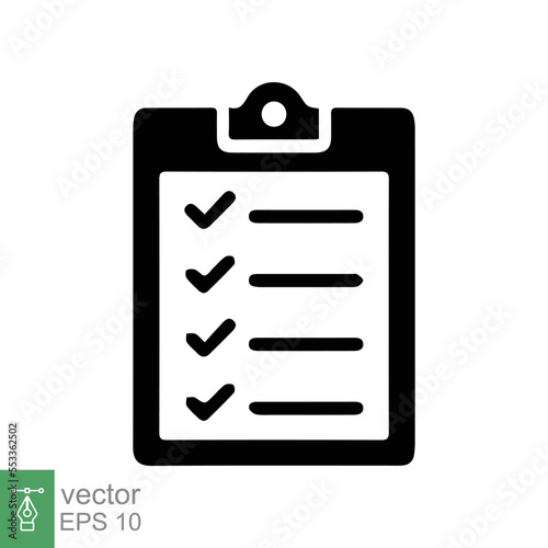 Checklist icon. Simple flat style. Clipboard with check list, report note, document test concept. Vector illustration isolated on white background. EPS 10.