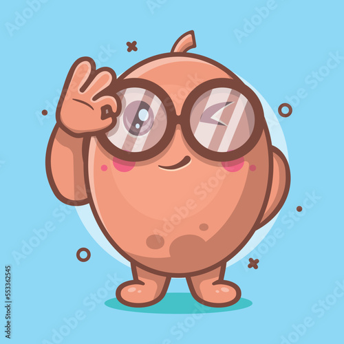 funny kiwi fruit character mascot with ok sign hand gesture isolated cartoon in flat style design