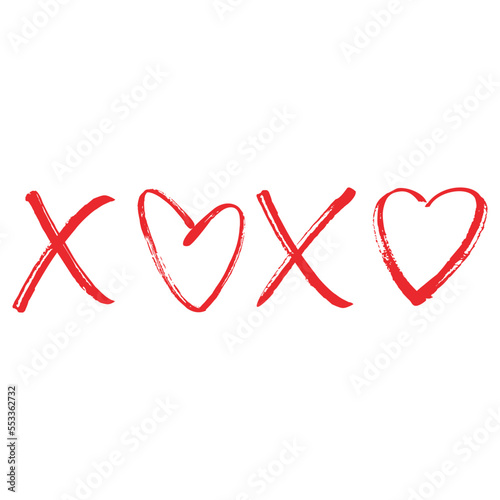 xoxo word icon design vector with ink stroke effect with letter O heart shaped
