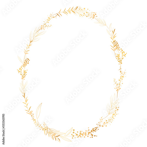 circlegold luxury vintage frames with leaves and eucalyptus. Vector image for botanical gold wedding frame elements on white background.