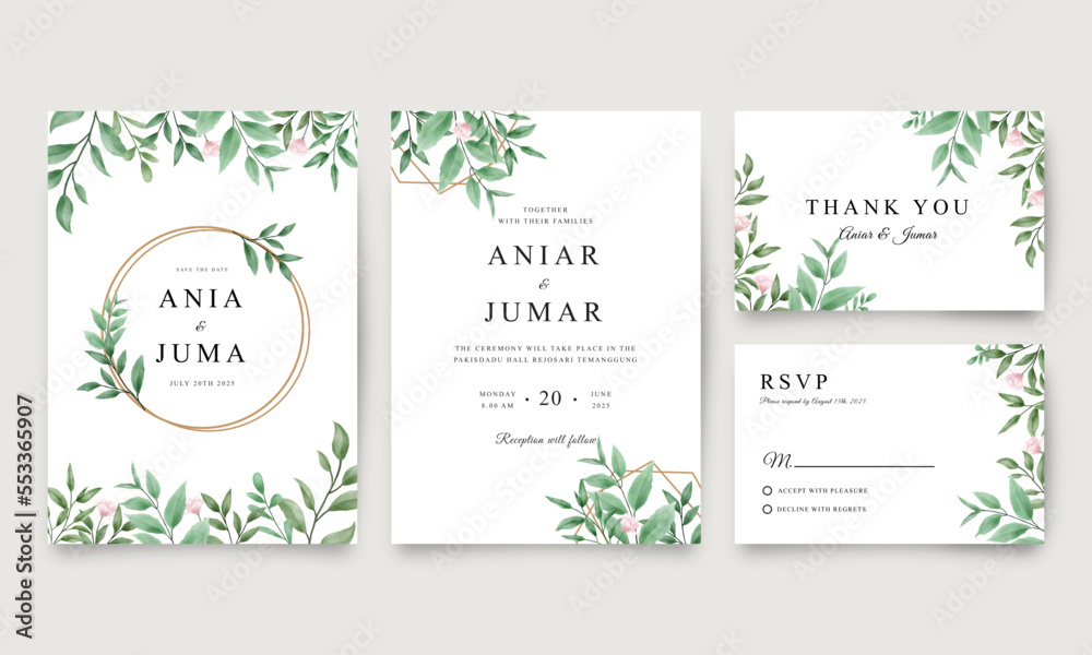Set of wedding invitation templates set with watercolor floral and geometric frames