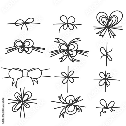 hand drawn doodle bowknot on ribbon or line illustration