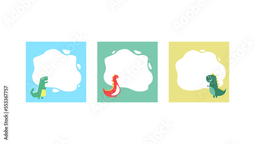 Flat dino set of frames for photos, templates for text or invitations vector design