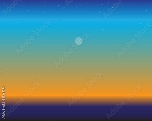 vector design of an early morning or dawn sky scene where the moon and stars are still slightly shining