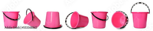 Collage of pink plastic buc...