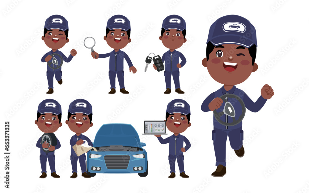Set of technician with different poses Set of technician with different poses