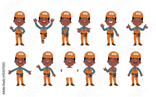 Set of technician with different poses