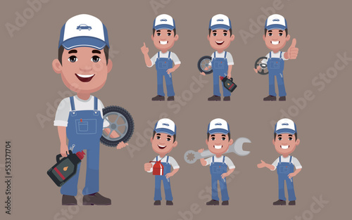 Set of technician with different poses