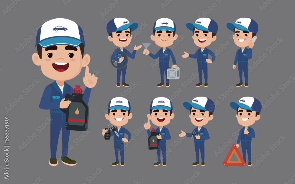 Set of technician with different poses