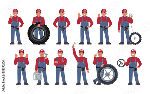 Set of technician with different poses