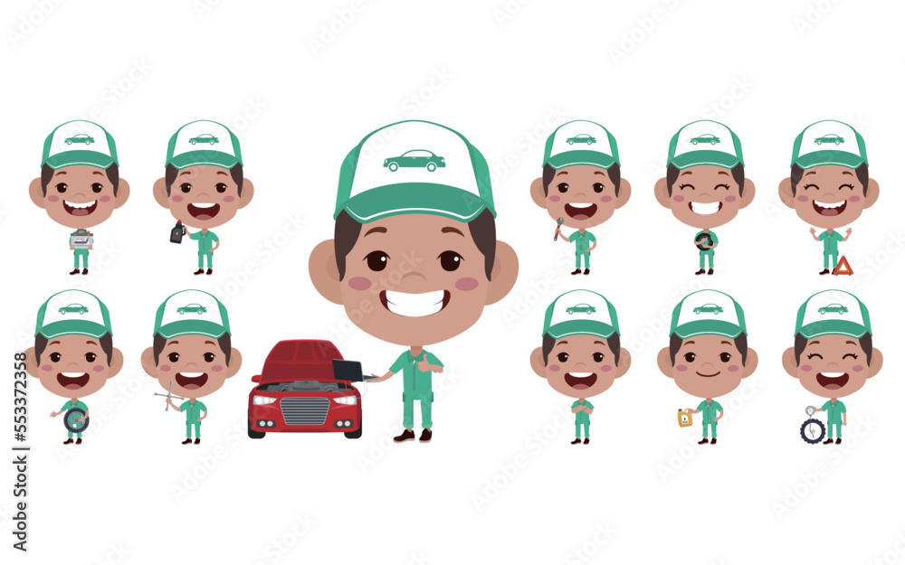 Set of technician with different poses Set of technician with different poses