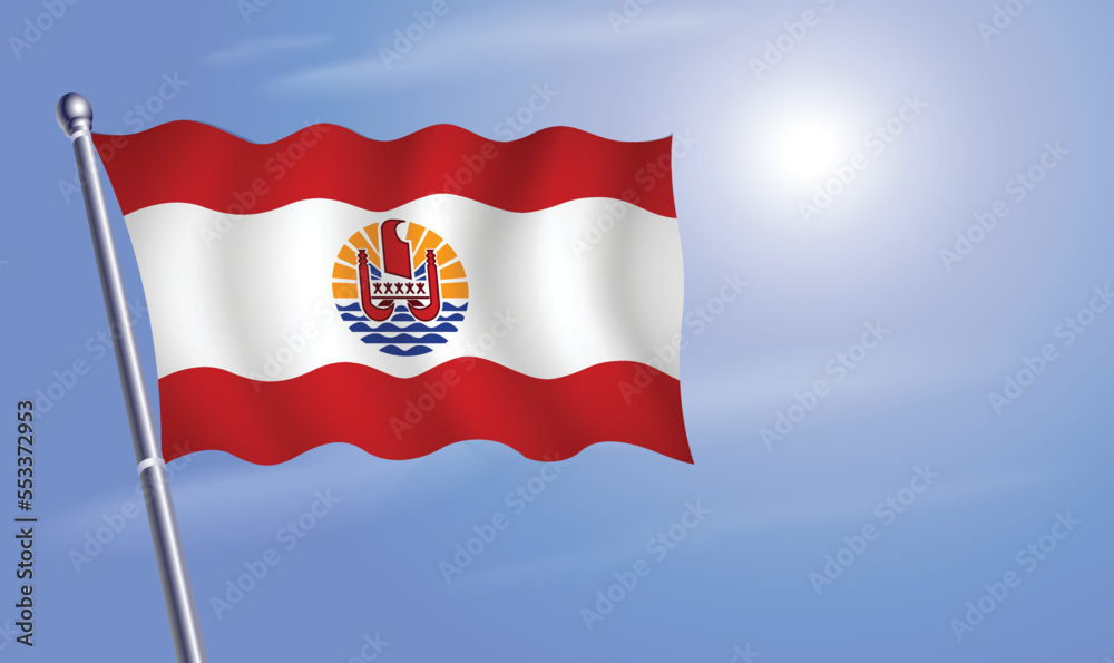 Obraz premium French Polynesia flag against a blue sky