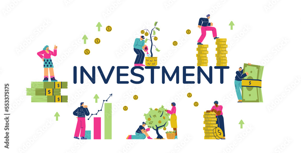 Growth of income and revenue on investment business concept flat vector.