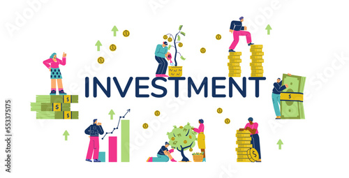 Growth of income and revenue on investment business concept flat vector.