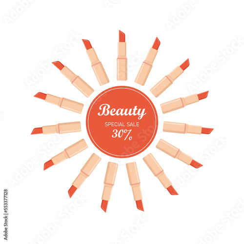 Round frame with lipstick for cosmetics sale